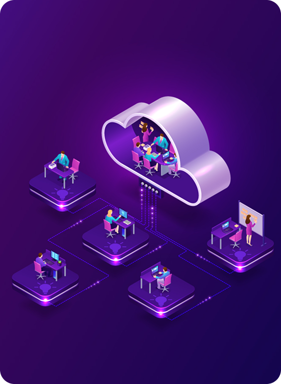 Cloud software team collaboration illustration